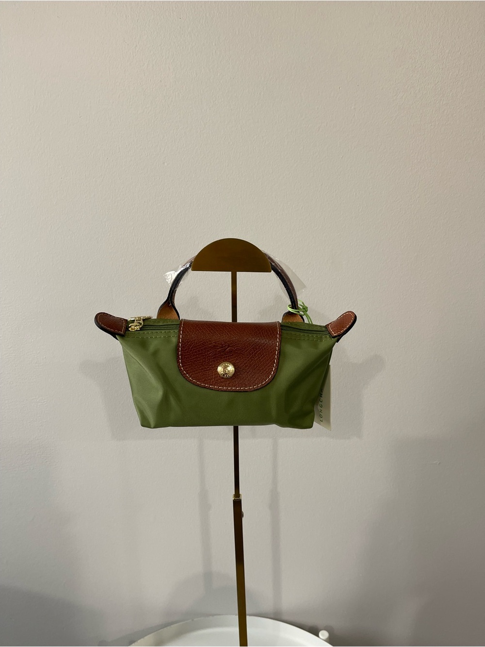 Mini Top-Handle Bag in Olive Green with Brown Trim